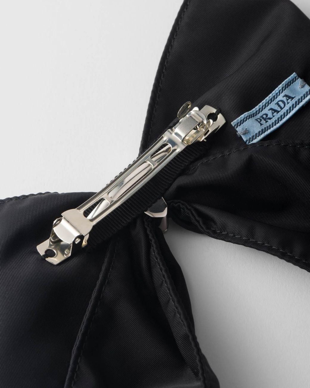 Prada Black Triangle-Logo Bow Hair Clip