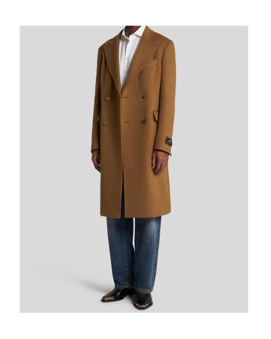 Etro Brown Double-Breasted Cashmere Coat for men