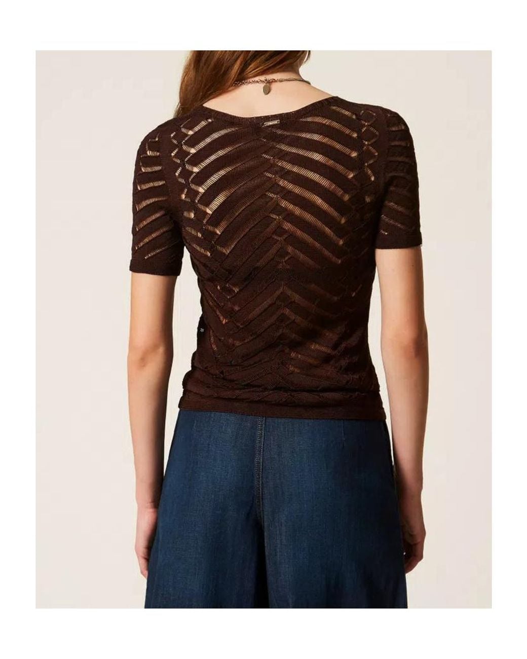 Twinset Brown Sheer Chevron Knitted Top