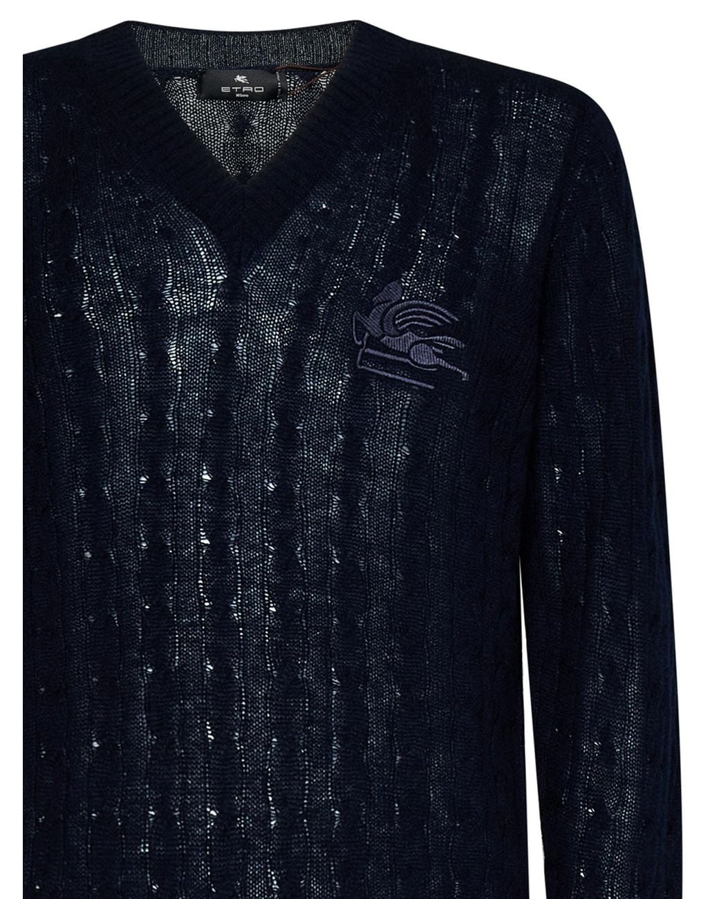 Etro Blue Logo-Embroidered V-Neck Knitted Jumper for men