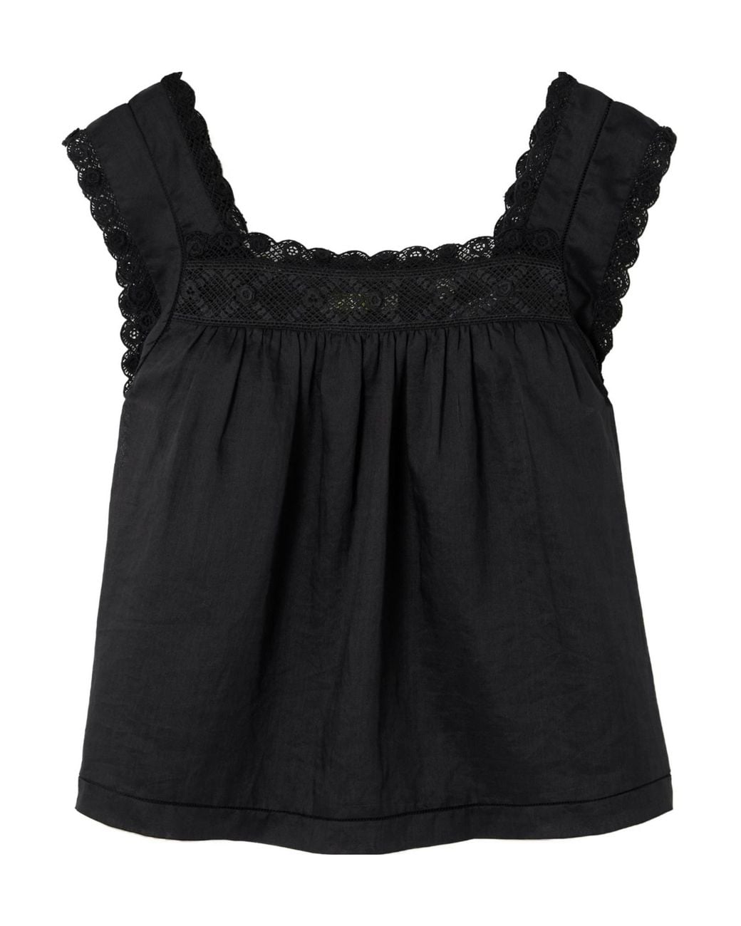 Doen Black Aphra Crochet-Trim Blouse