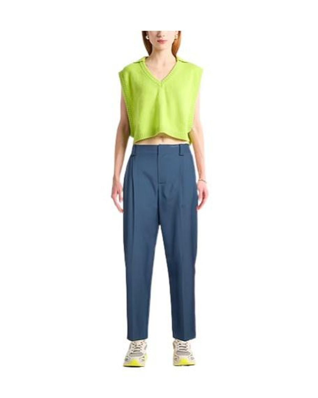 Marni Blue High Waist Plaid Flare Pants