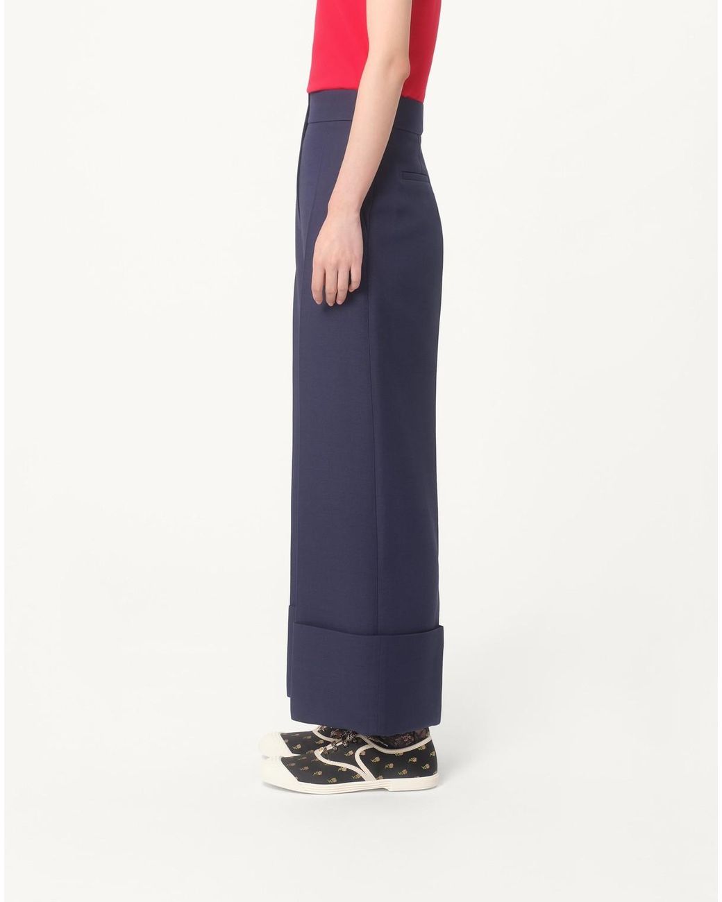 Valentino Blue Pleat Detailed Wide-Leg Pants