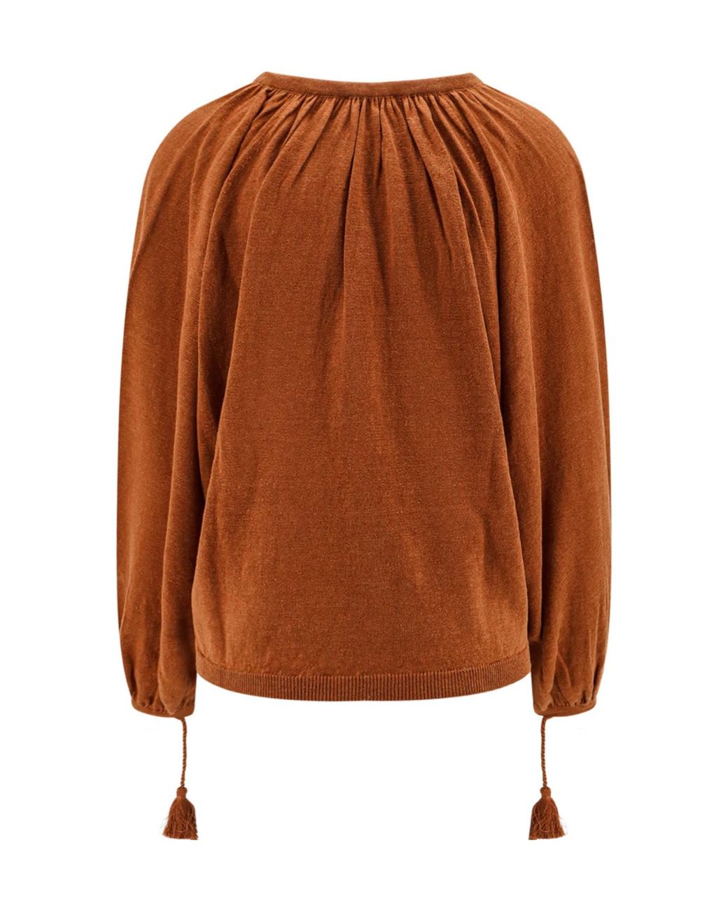 Max Mara Brown Quirite Drawstring Tassel Knitted Blouse