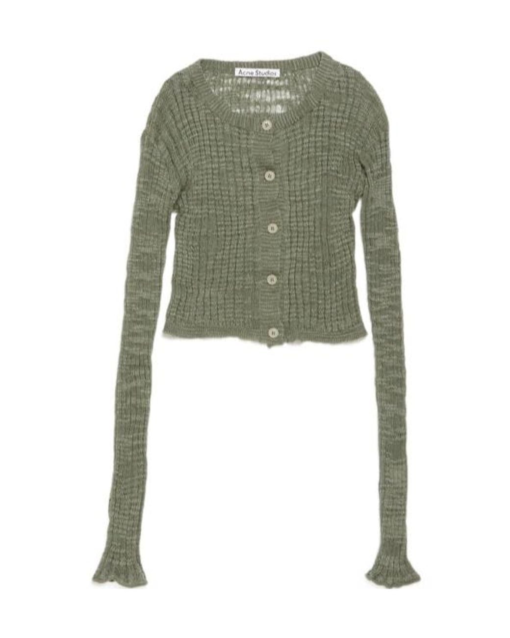 Acne Green Ribbed Semi-Sheer Cardigan