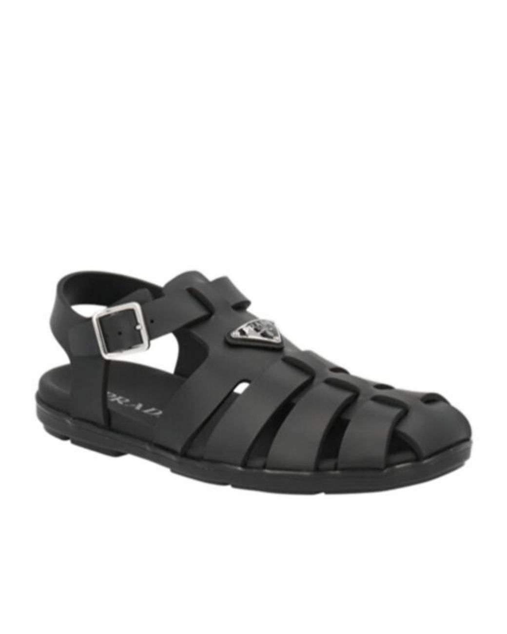 Prada Black Logo Plaque Round-Toe Sandals for men