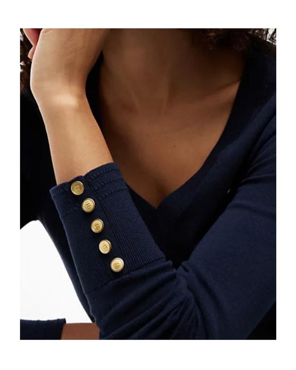 Tommy Hilfiger Blue Button-Cuff V-Neck Sweater