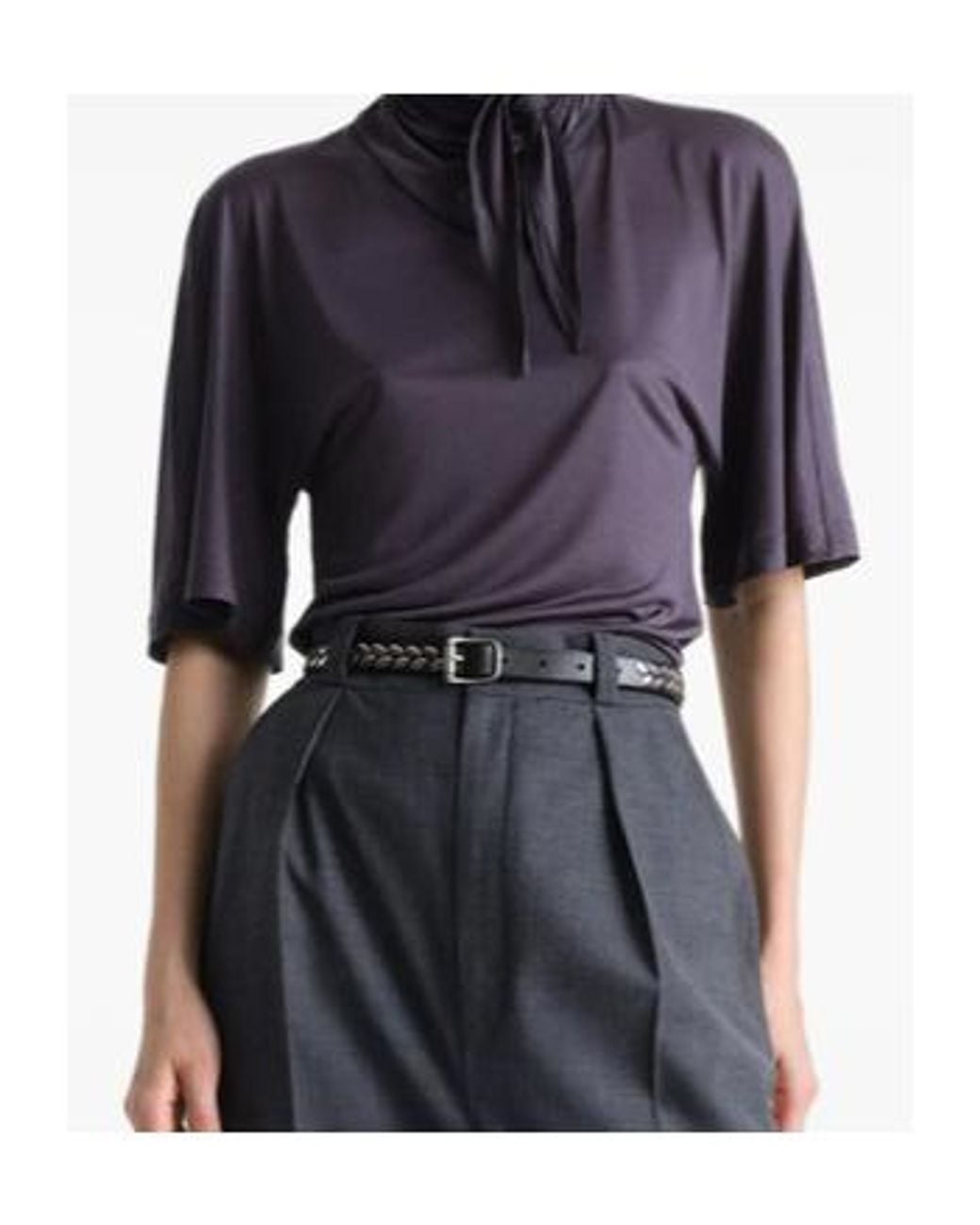 Lemaire Blue Short Sleeved Scarf Detailed Blouse