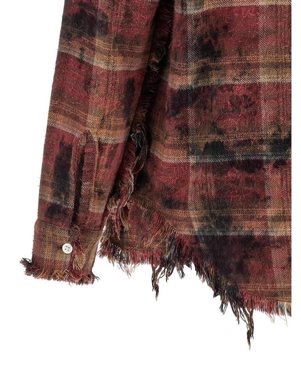 R13 Red Distressed Effect Fringed Shirt