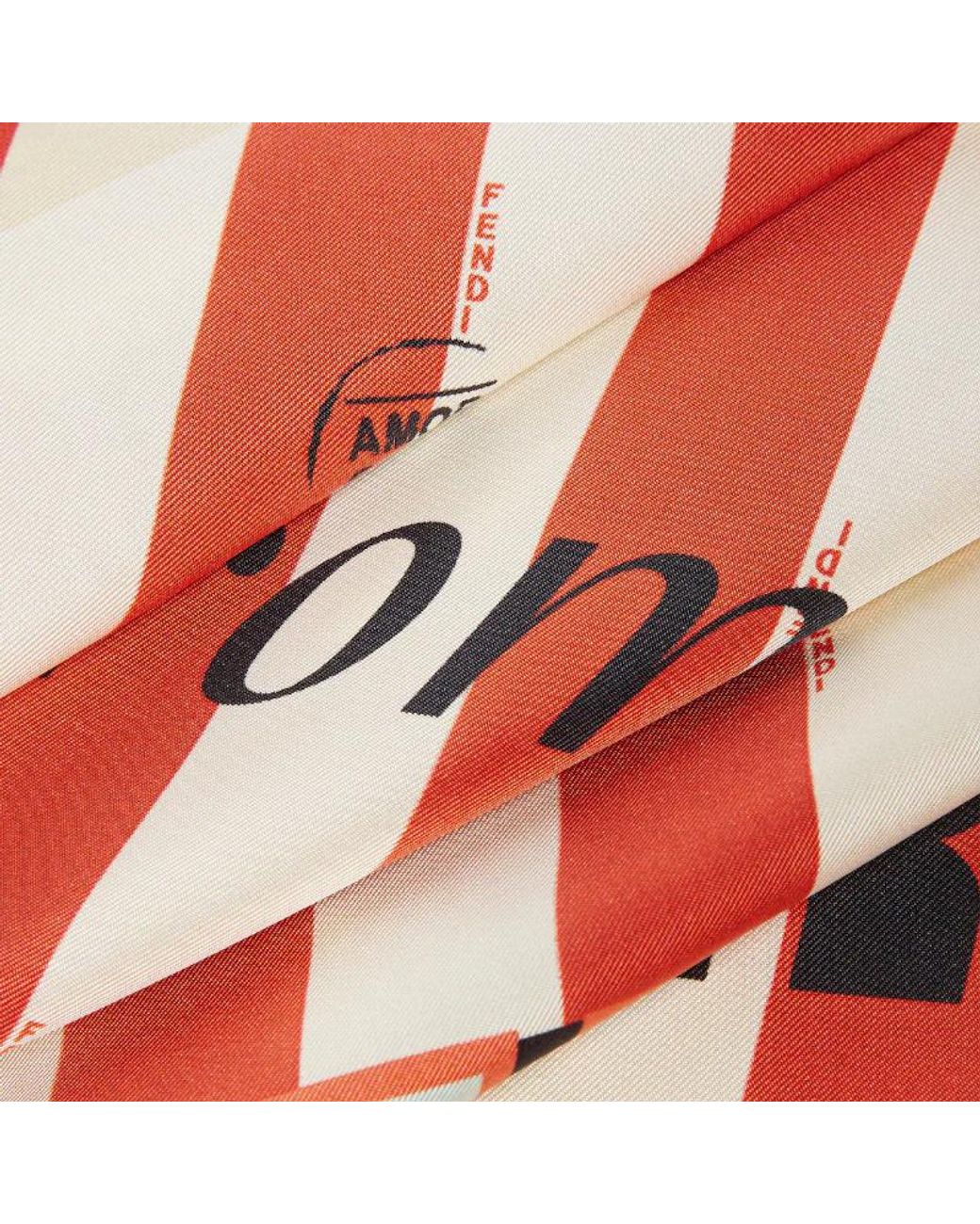 Fendi Red Logo Printed Striped Scarf