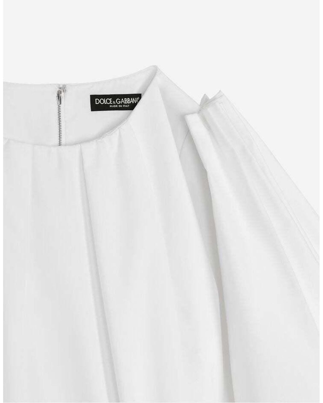 Dolce & Gabbana White Cotton Midi Dress With Puff Sleeves