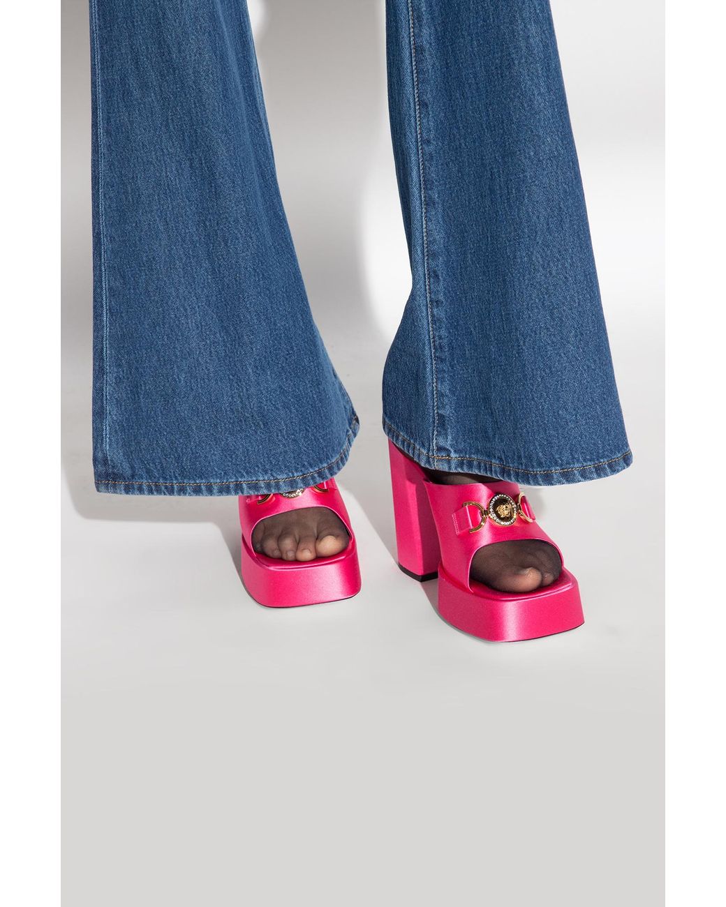 Versace Pink Medusa Embellished Slip-On Sandals
