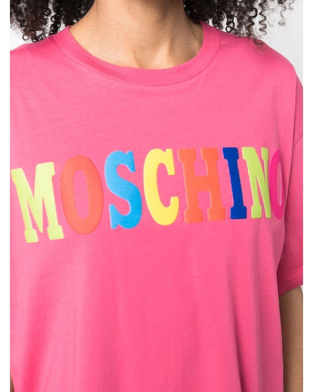 Moschino Pink Logo-Print Cotton T-Shirt