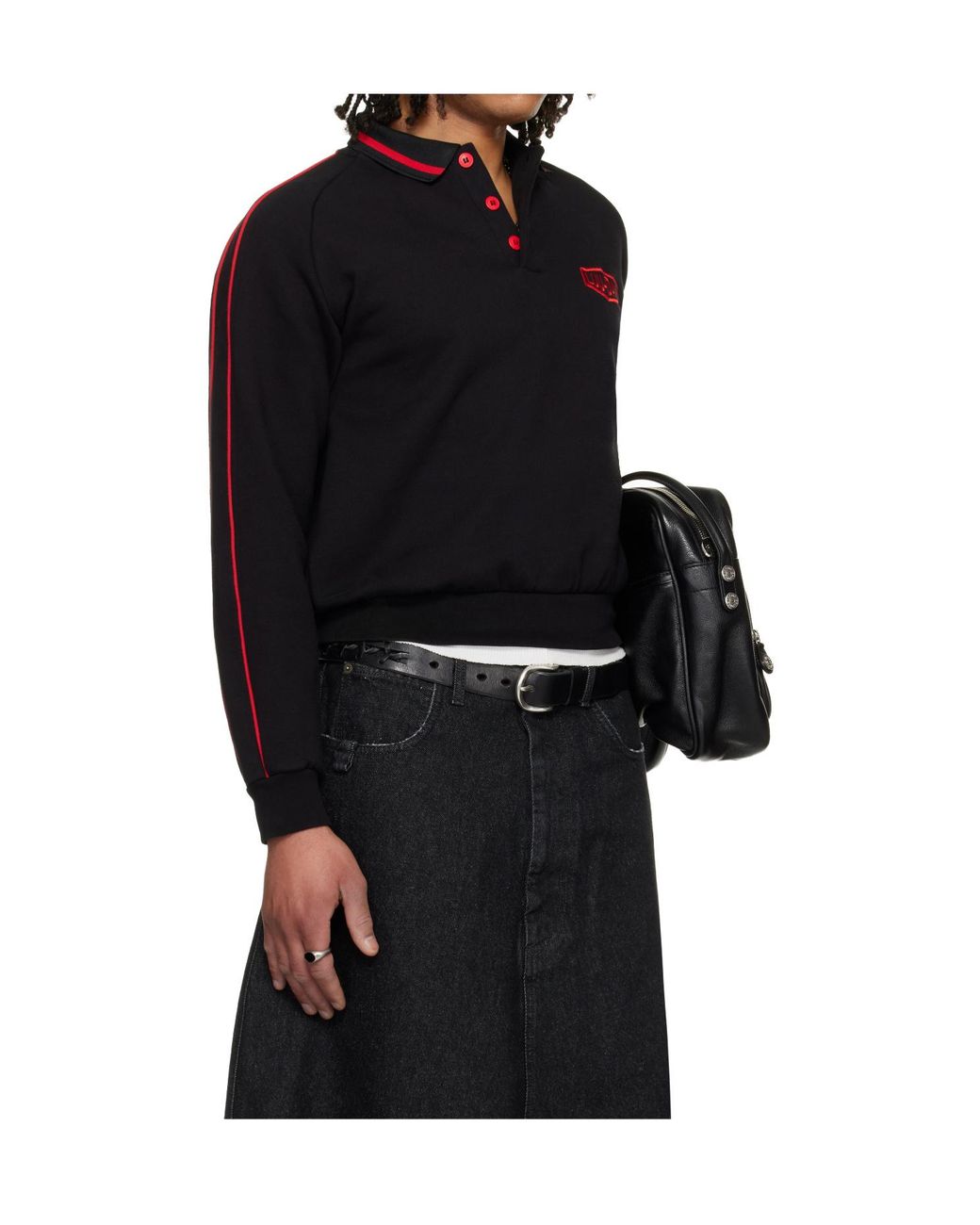 Lu'u Dan Black Pit Stop Long-Sleeve Polo Shirt for men