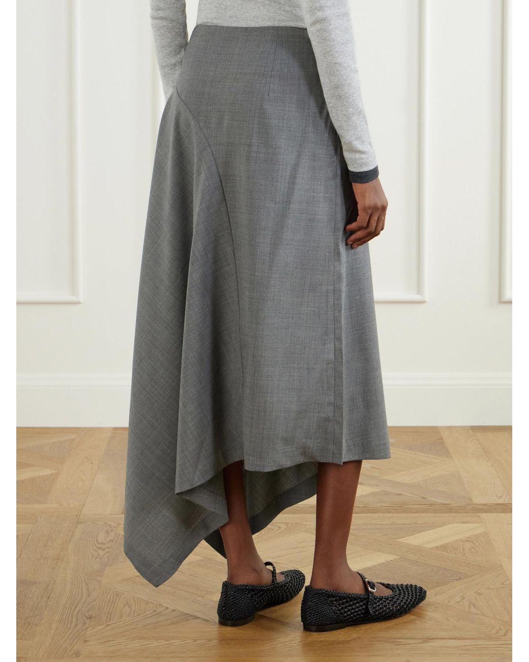 St. Agni Gray Asymmetric Stretch-Wool Midi Skirt