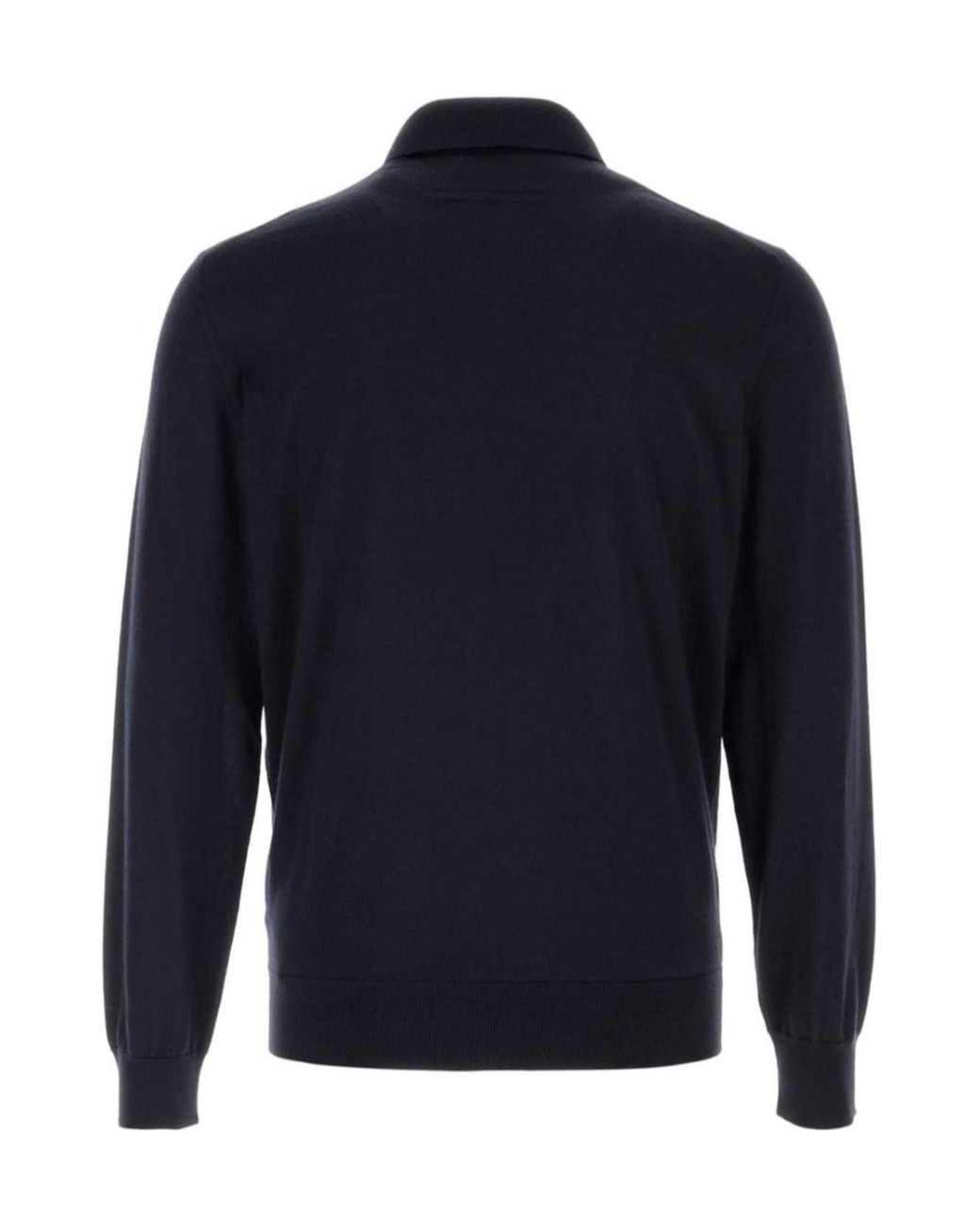 Zegna Blue Long-Sleeved Knitted Polo Shirt for men