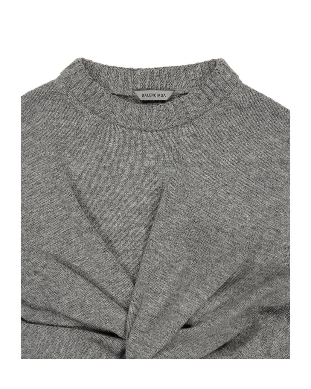 Balenciaga Gray Long-Sleeve Crew-Neck Sweater