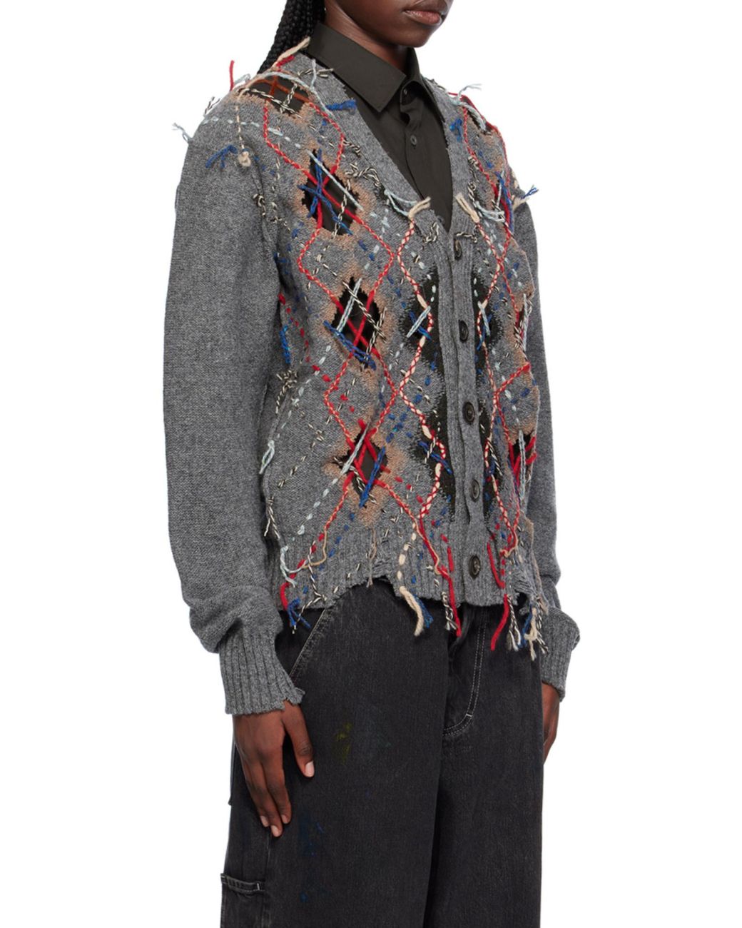 Maison Margiela Gray Cut-Out Knit Cardigan for men