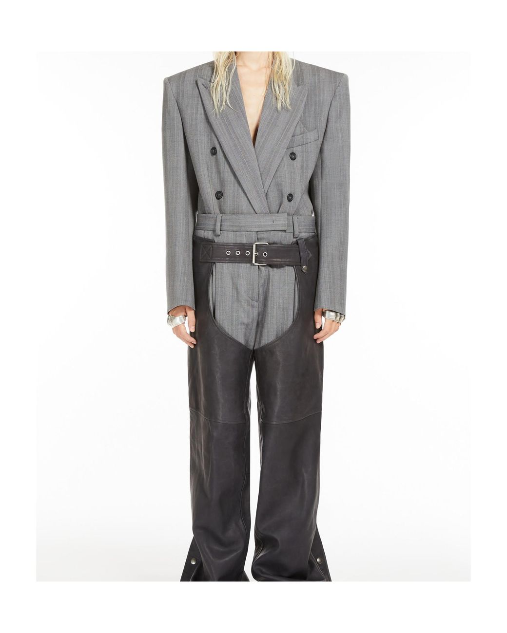 Sportmax Gray Striped Double-Breasted Long-Sleeved Jacket
