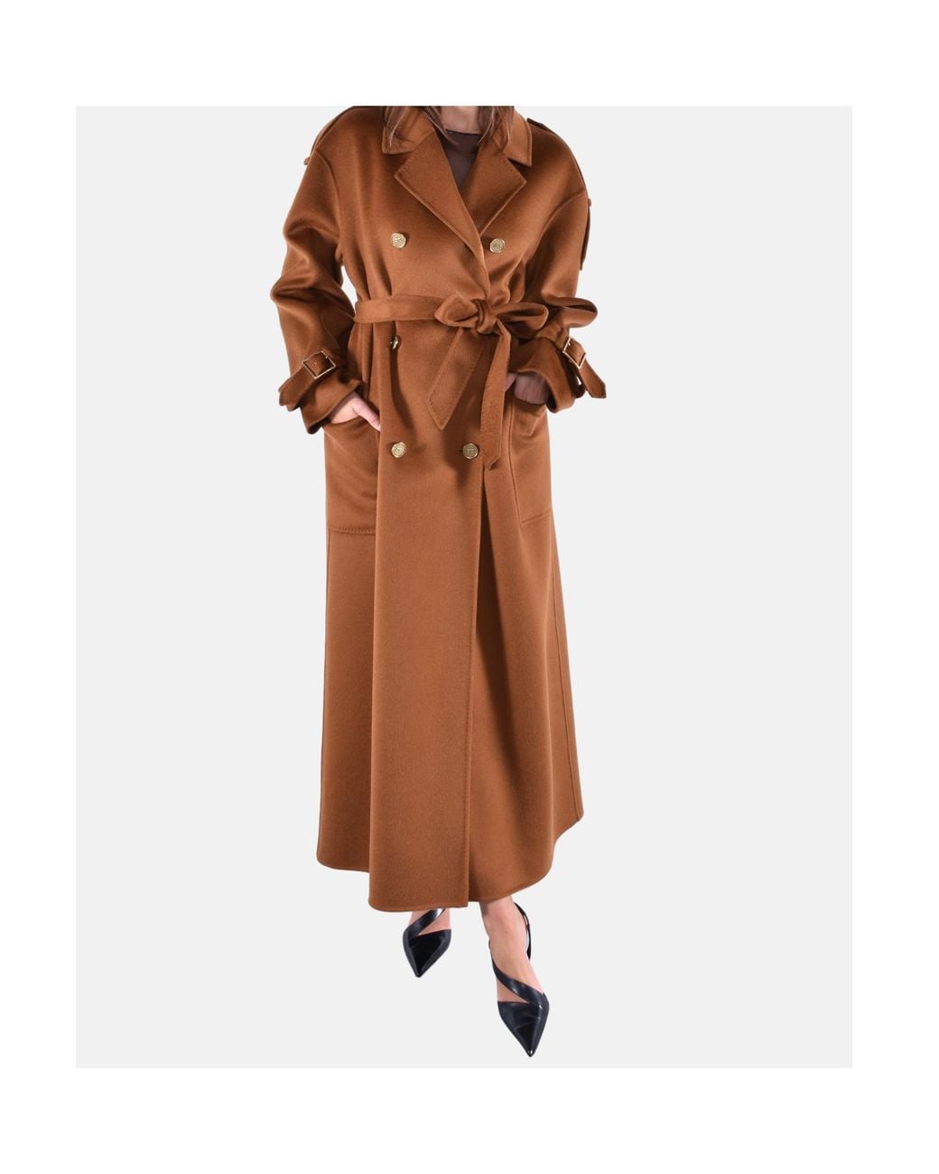 Elisabetta Franchi Brown Belted Double-Breasted Coat