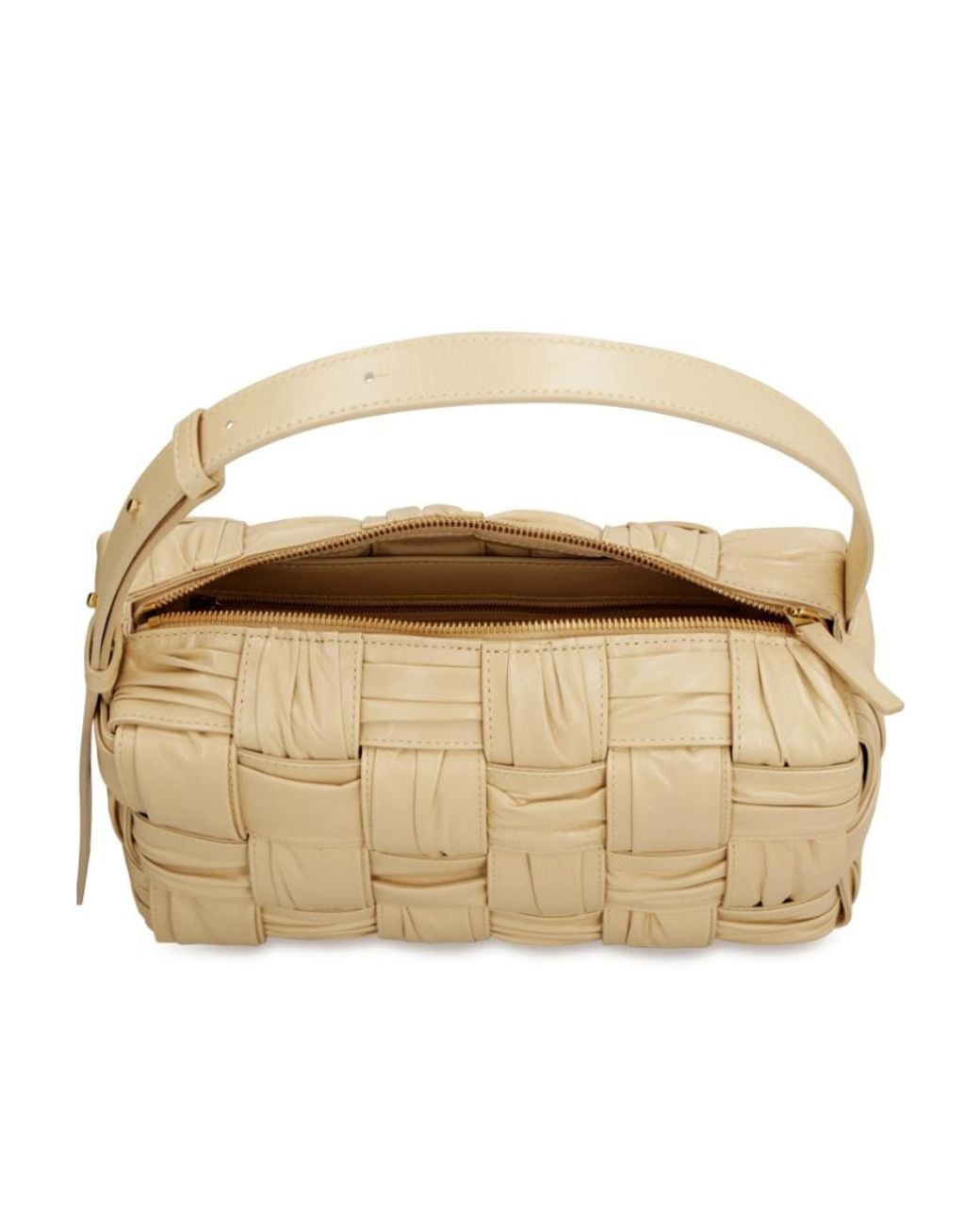 Bottega Veneta Natural Brick Cassette Knitted Detail Shoulder Bag