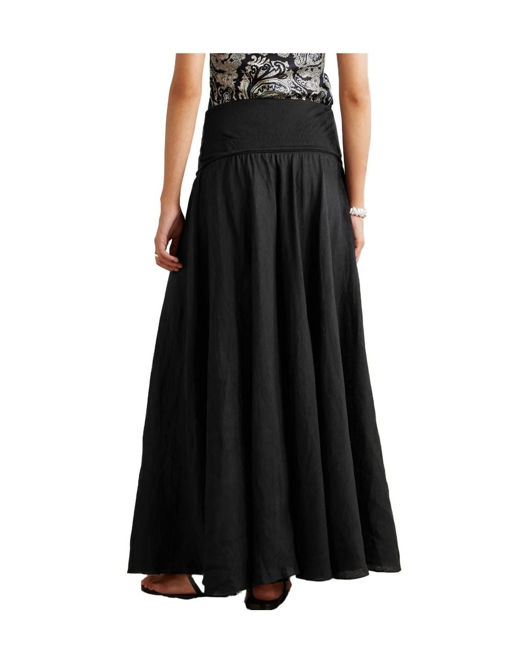 Johanna Ortiz Black Linen-Cotton Blend Maxi A-Line Skirt