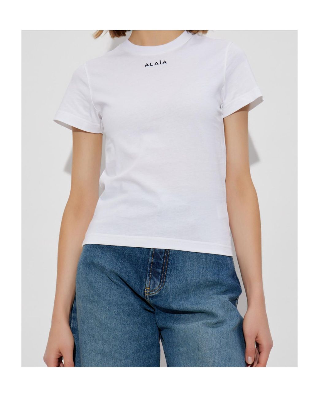 Alaïa White Alaïa Logo Embroidered Crewneck T-Shirt