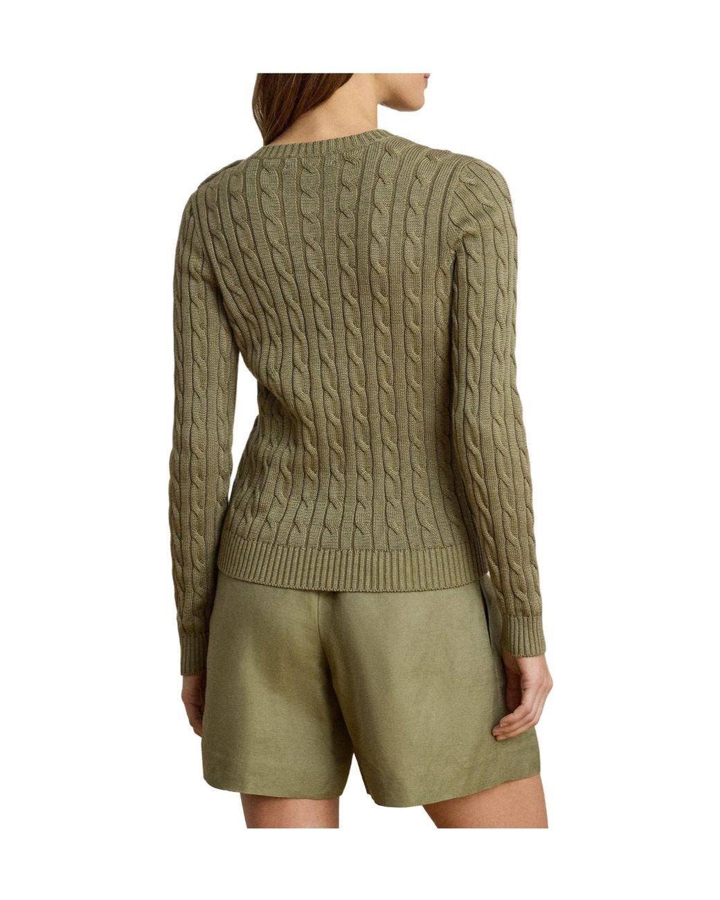 Ralph Lauren Green Classic Cable Knit Sweater