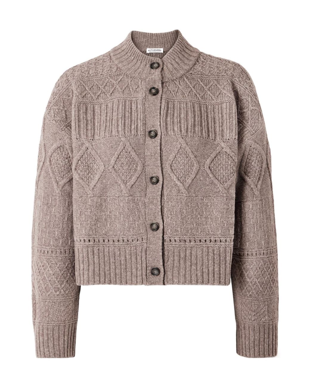 Altuzarra Brown Cropped Cable-Knit Wool-Blend Cardigan