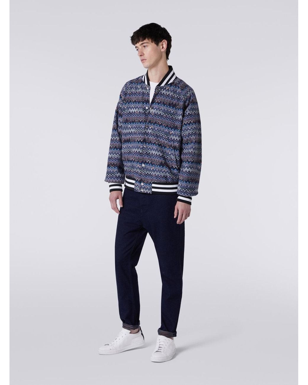Missoni Blue Zigzag Buttoned Bomber Jacket for men