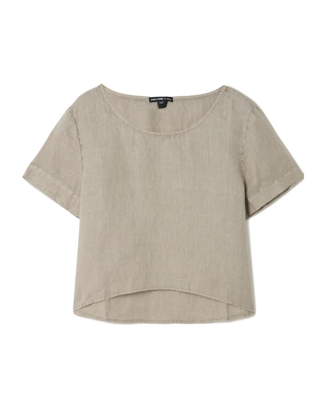 James Perse Gray Cropped Linen-Canvas T-Shirt