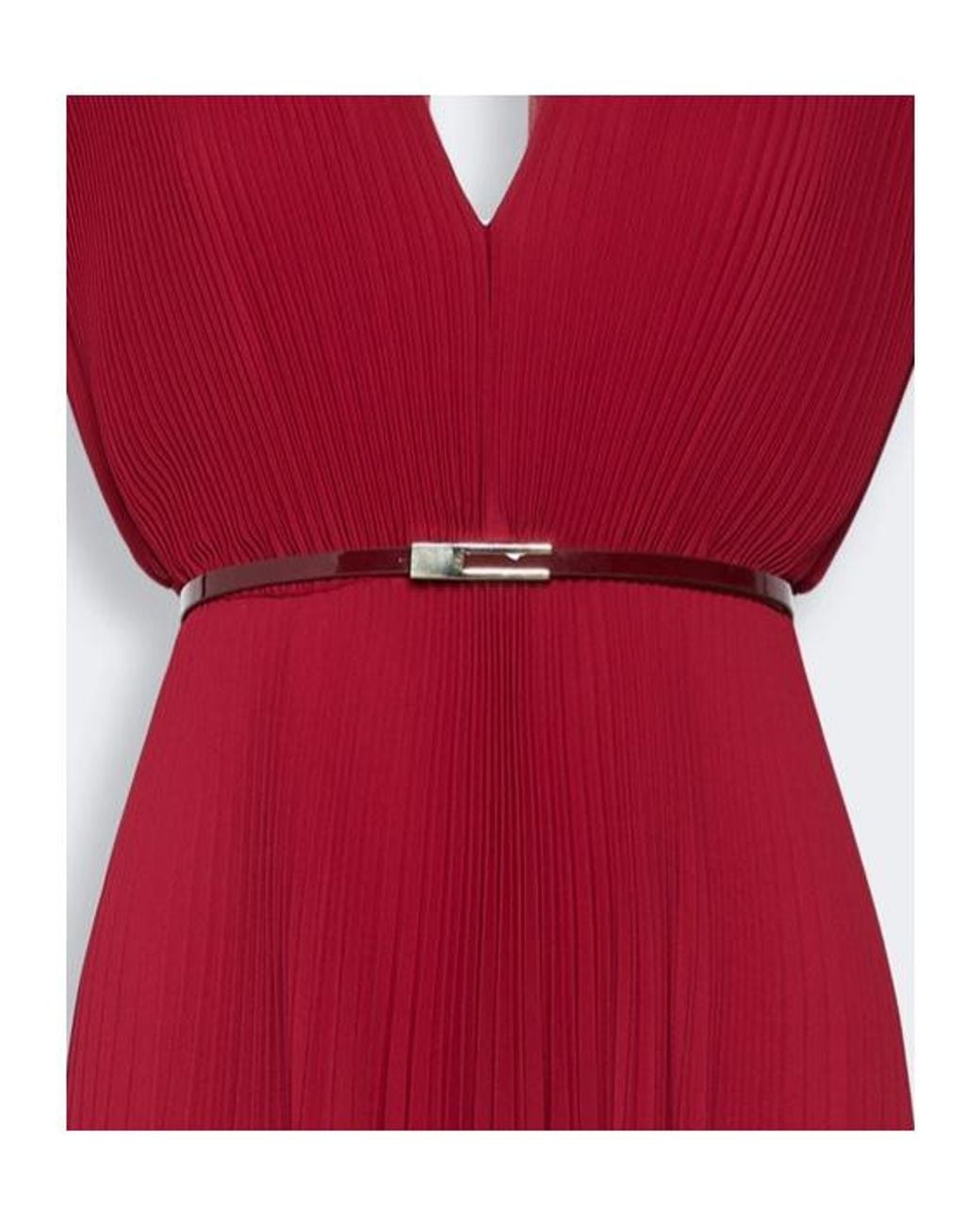 Max Mara Red Belted-Waist Pleated Maxi Dress