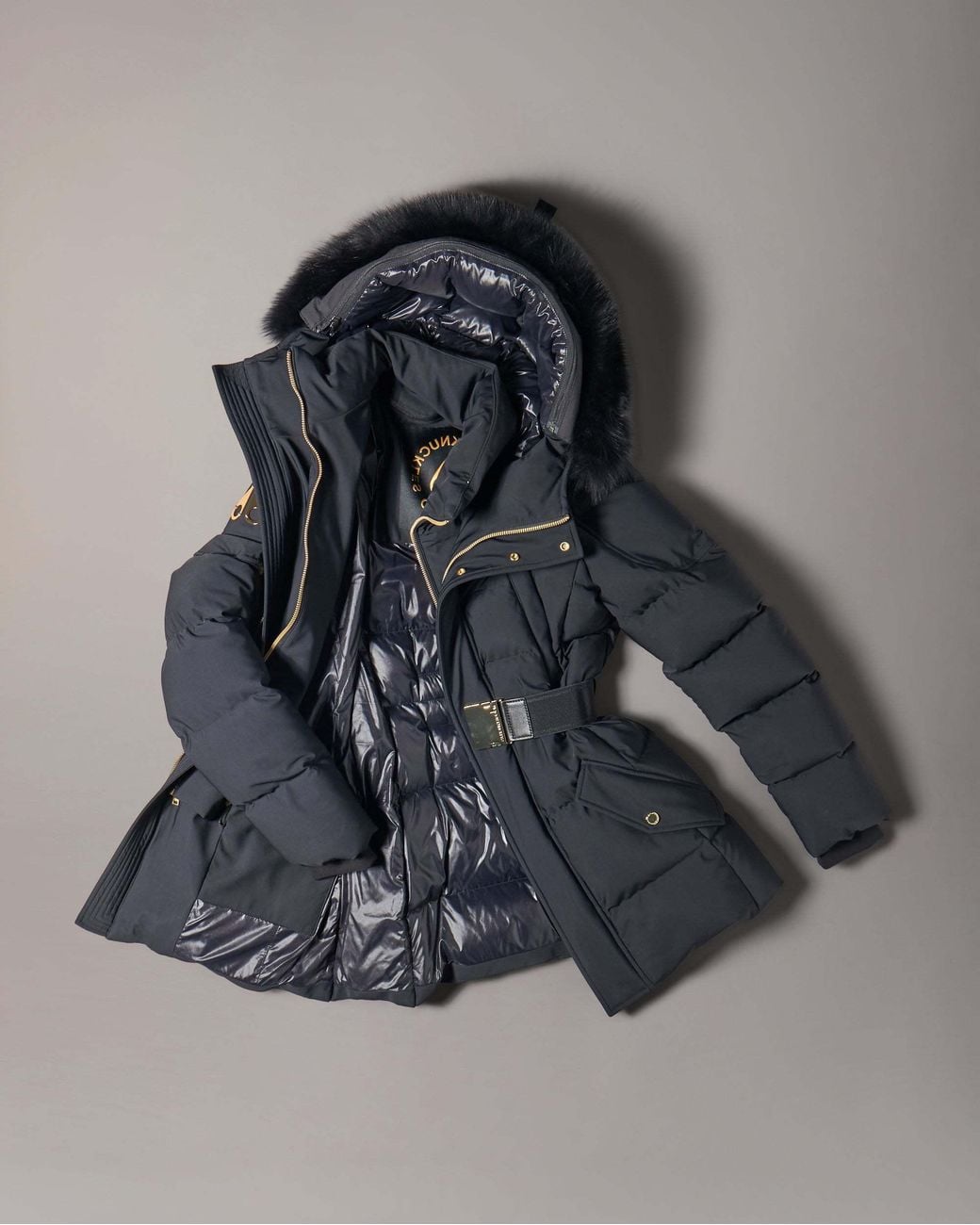 Moose Knuckles Black 3Q Belted Hooded Down Jacket
