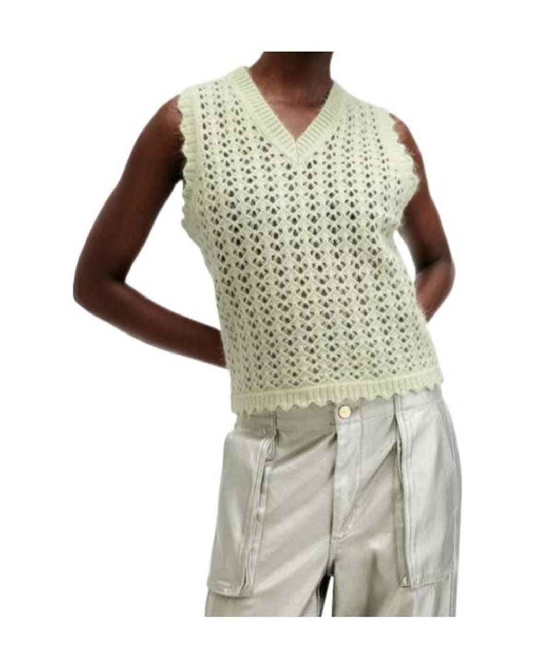 AllSaints Gray Vivian Open-Knit Tank Top