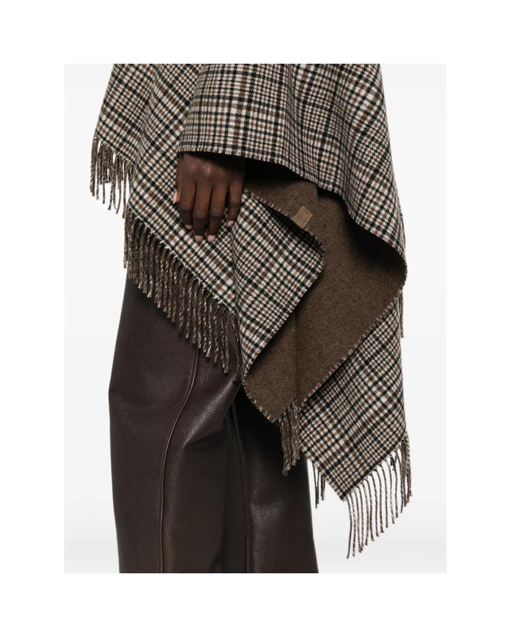 Brunello Cucinelli Gray Check-Pattern Fringed Poncho