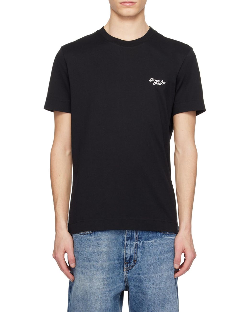 Givenchy Black 4G Embroidered Crewneck T-Shirt for men