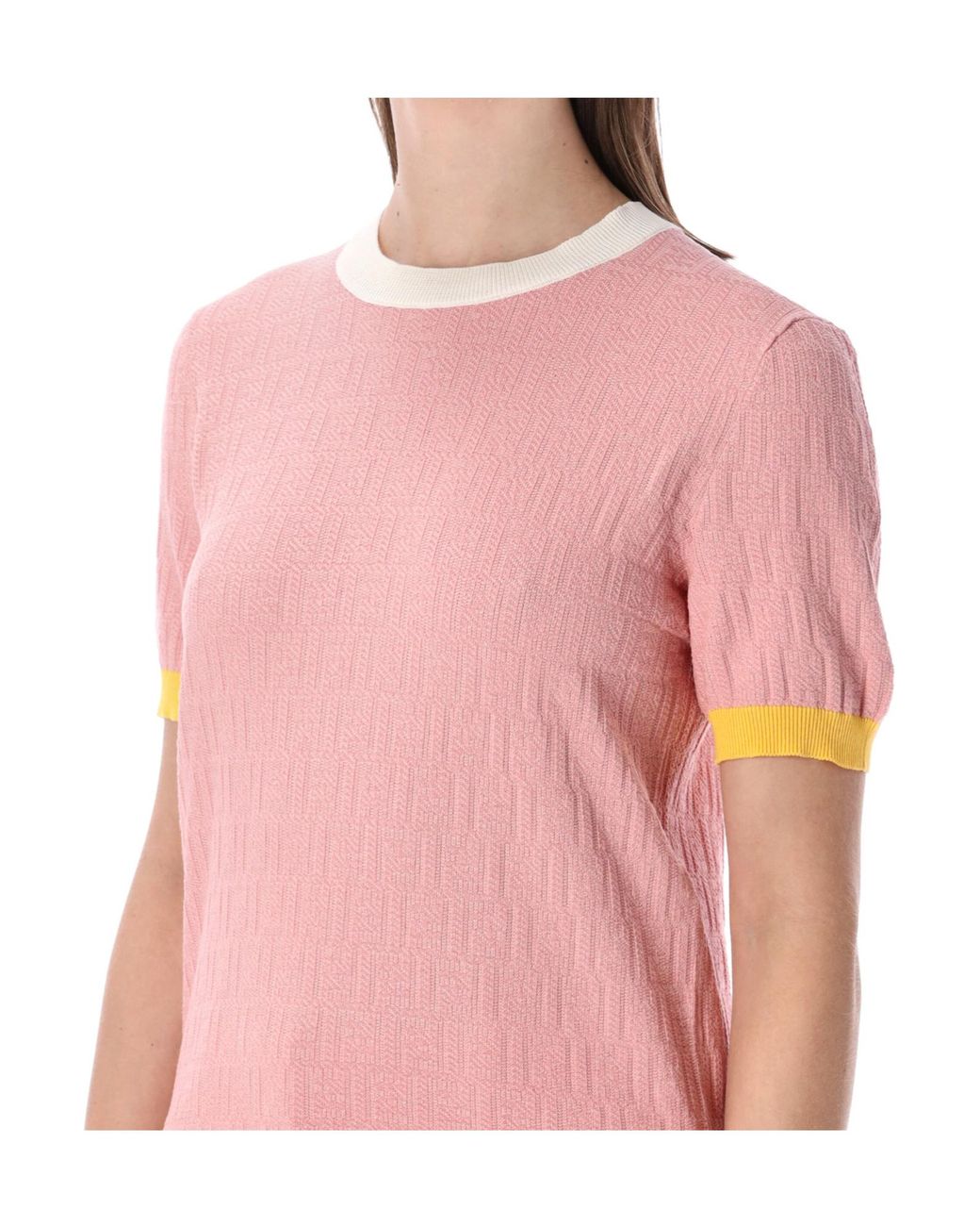 Fendi Pink Ff Jacquard Short Sleeved Jumper