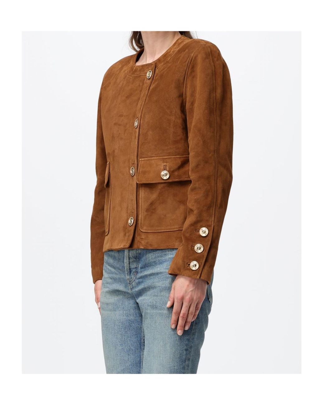Saint Laurent Brown Suede Cassandre-Button Jacket