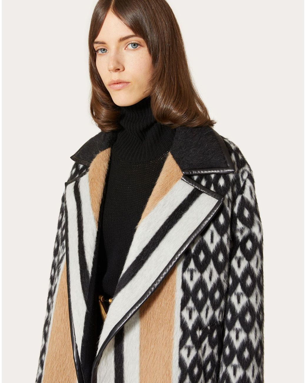 Valentino White Notched-Lapel Intarsia-Knit Coat