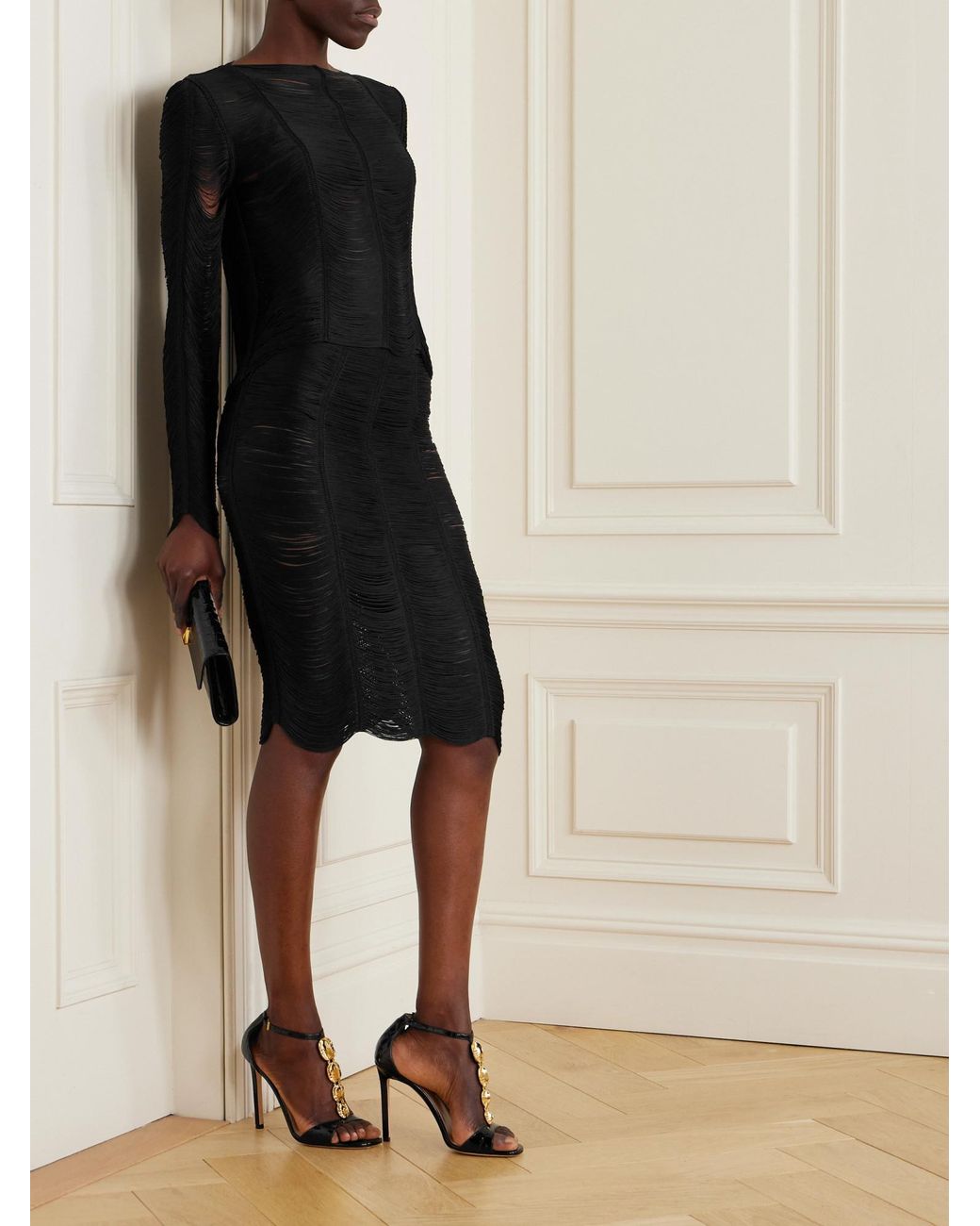 Tom Ford Black Fringed Scalloped Miniskirt