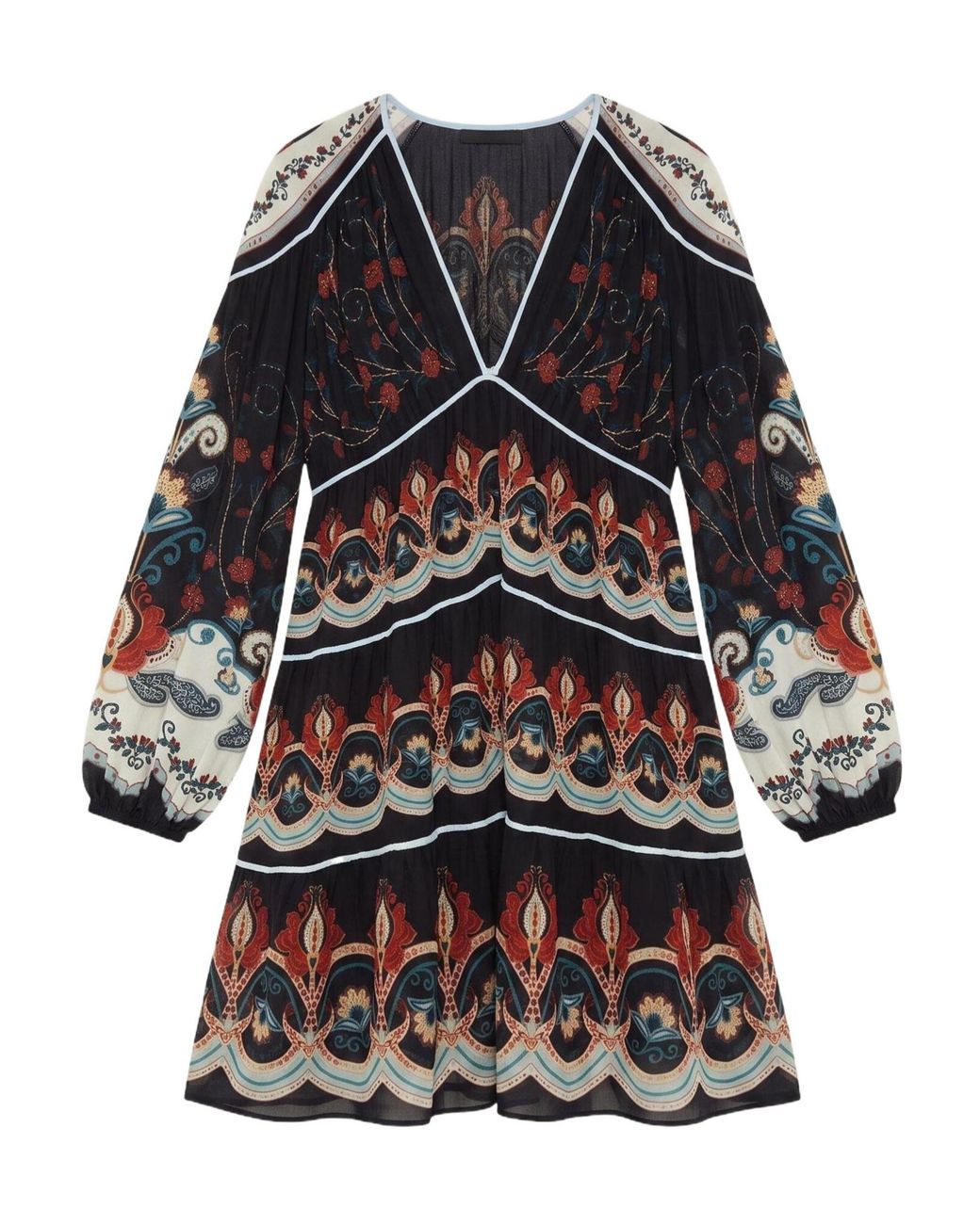 Farm Rio Black Long-Sleeve V-Neck Dress