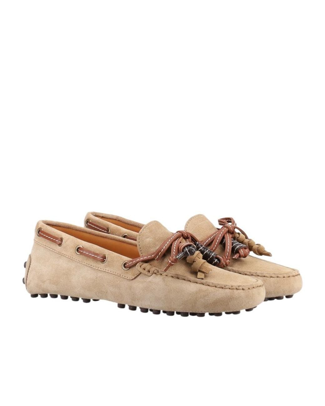 Tod's Brown Gommino Bow Detail Flat Shoes