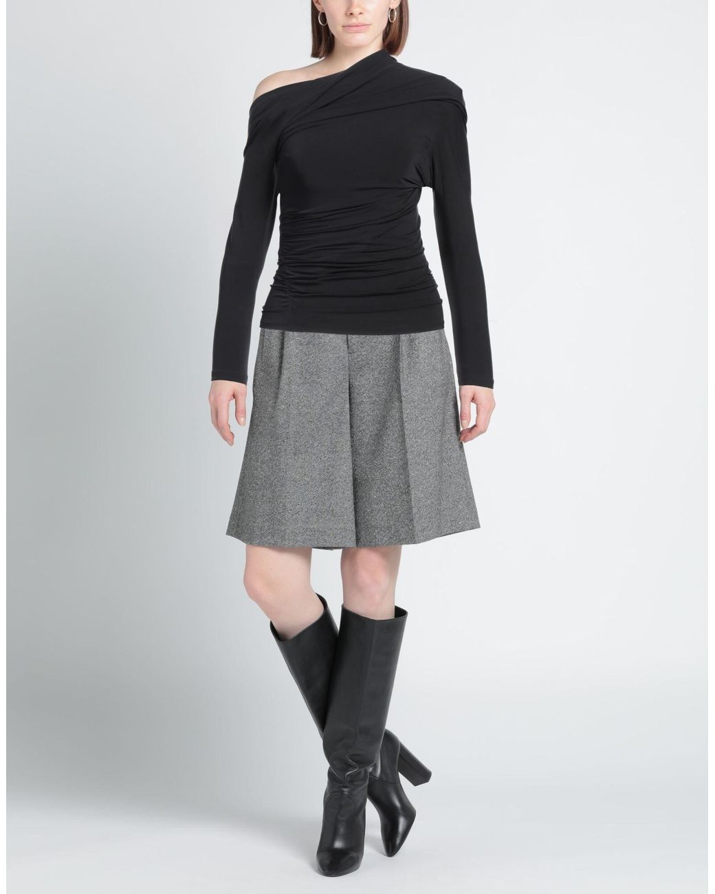 Balenciaga Black Solid Color Off-The-Shoulder Long Sleeve Top