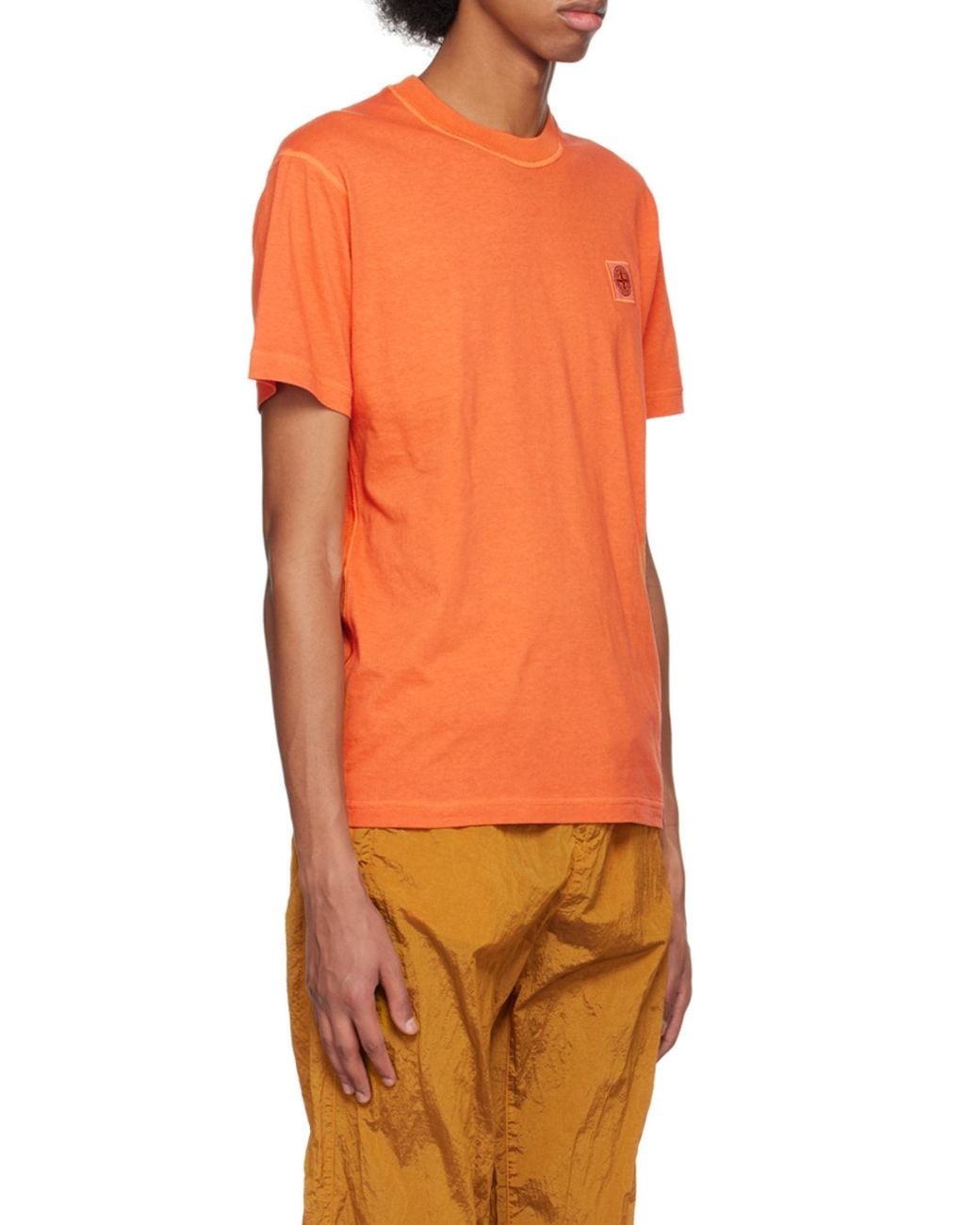 Stone Island Orange Logo Patch Crewneck T-Shirt for men