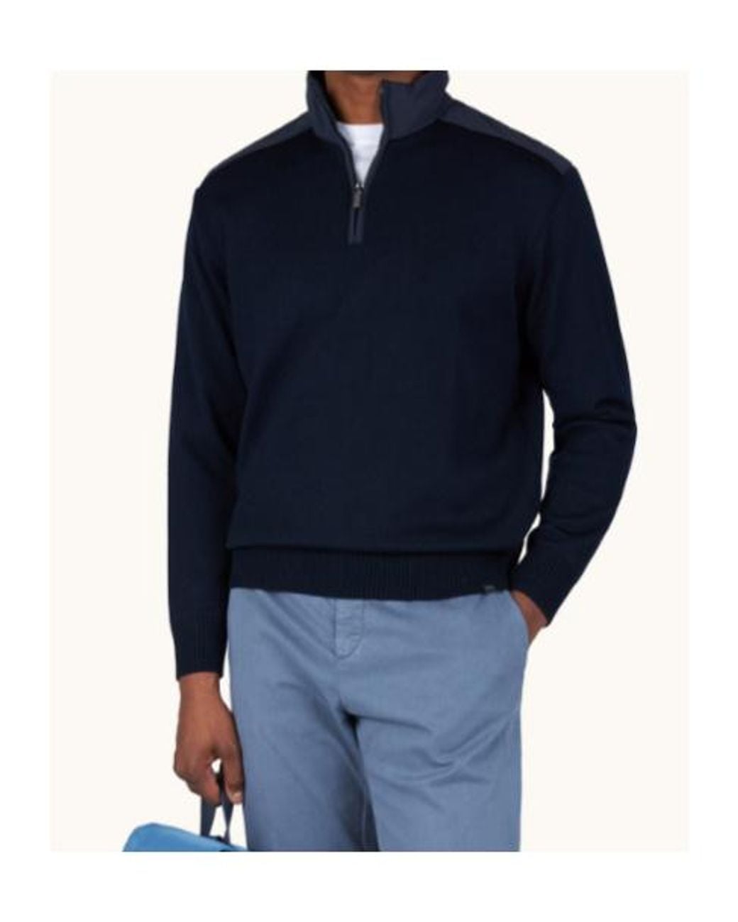 Paul & Shark Blue Contrast Panel Half-Zip Knitted Sweater for men