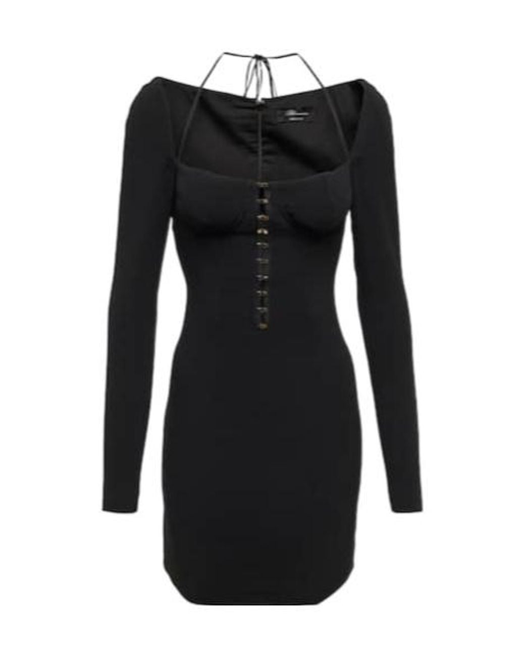 Blumarine Black Embellished Long-Sleeved Minidress