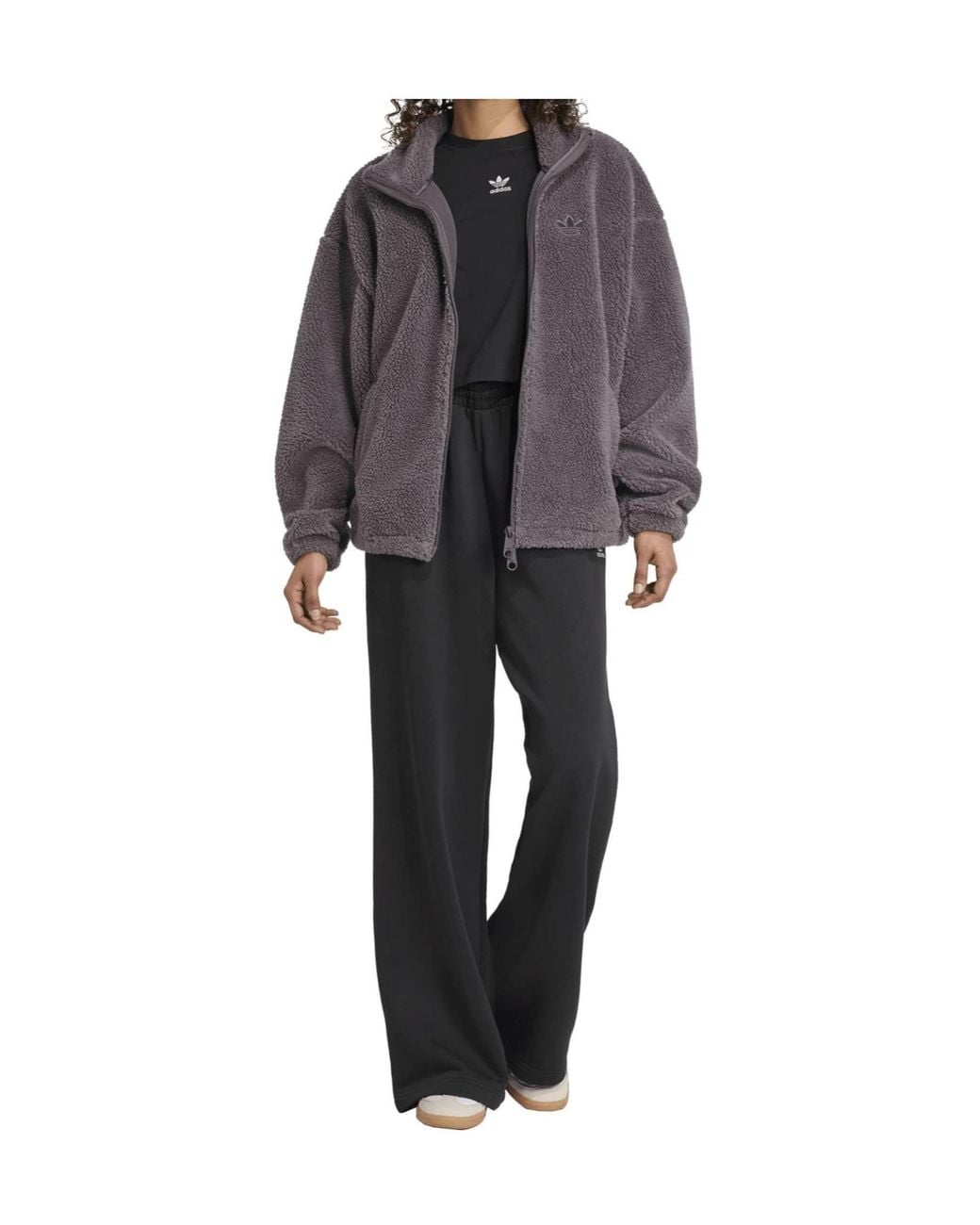 Adidas Originals Gray Sherpa Fleece Stand Collar Jacket