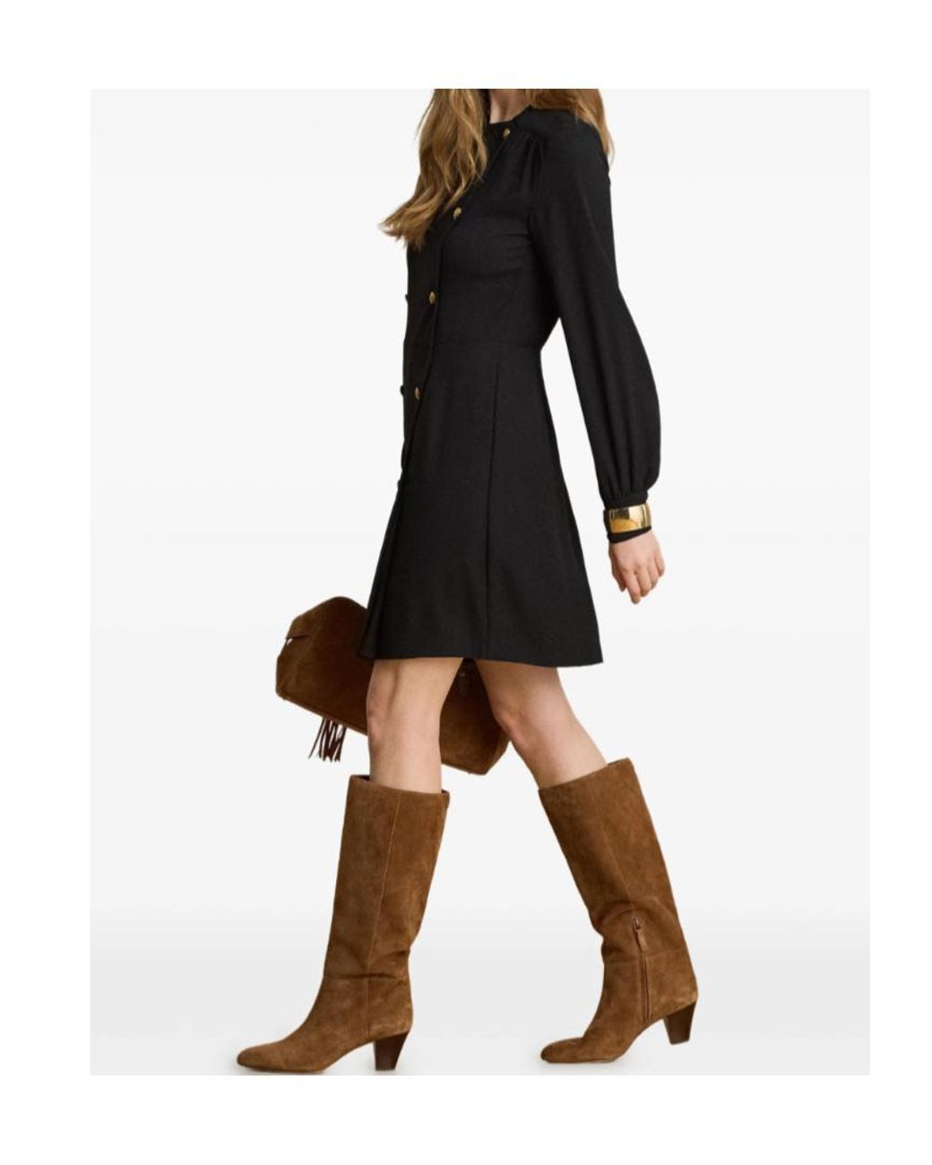 Ralph Lauren Black Double-Breasted Georgette Mini Dress
