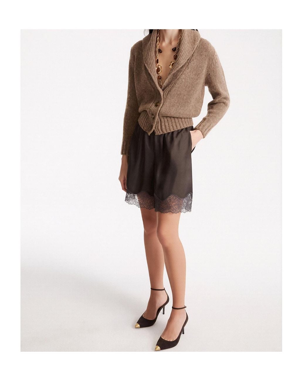 Marella Brown Lace-Detail Shorts