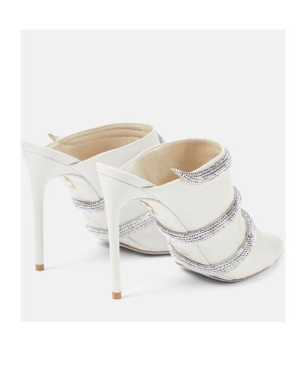 Rene Caovilla White Sally Embellished Leather Mules